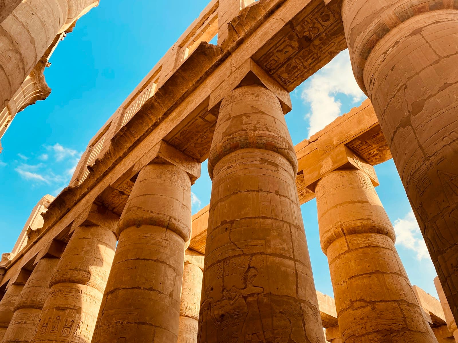 Massive stone columns at the Karnak temple