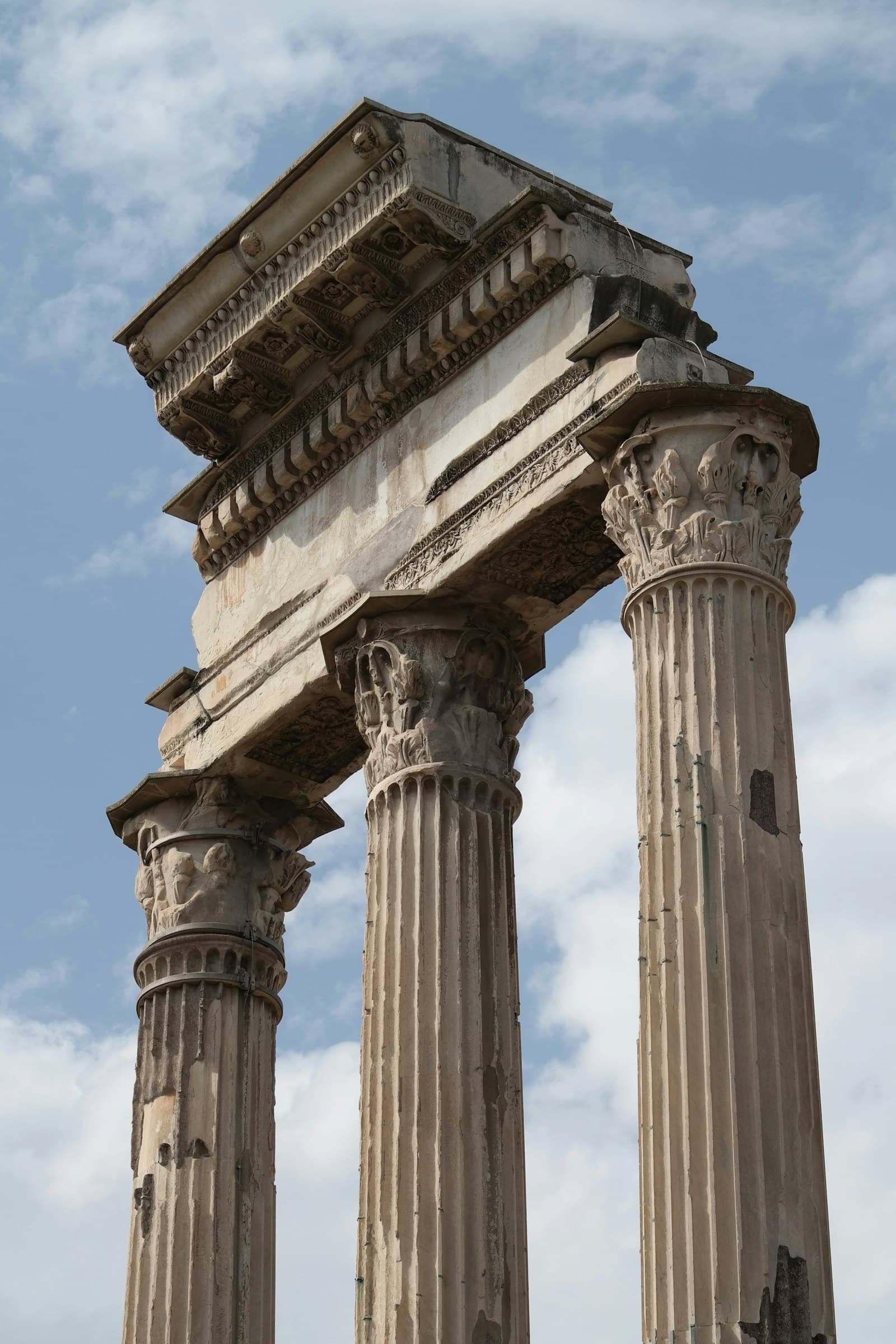 Three ancient columns in the Roman Forum